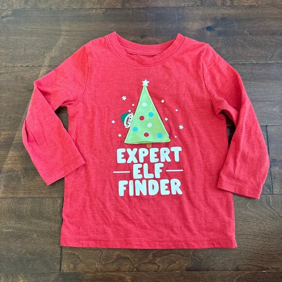 Cat and Jack Boys 3T Long Sleeve Top Christmas Elf 3D Flap Red Green Tree - Picture 1 of 4
